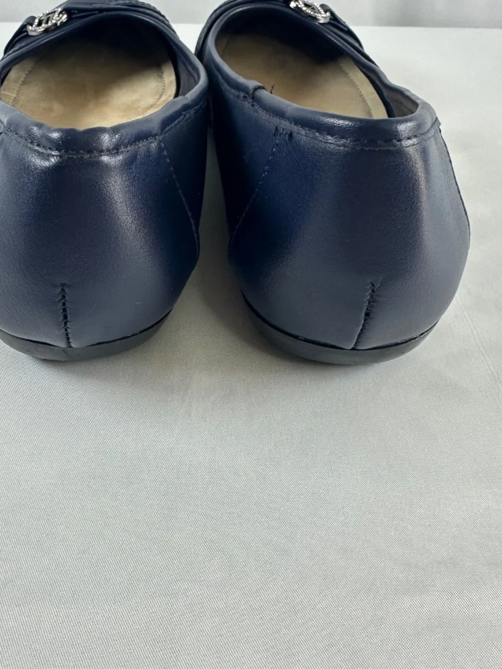 London Fog Collection Flats, Navy Blue, Size 7.5W, LF Buckle Embellishments